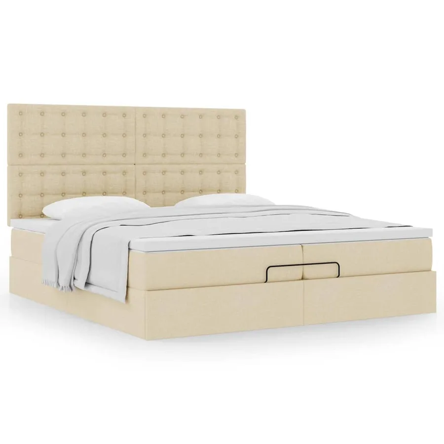 Cadre de lit ottoman avec matelas crème 200x200cm tissu - 5
