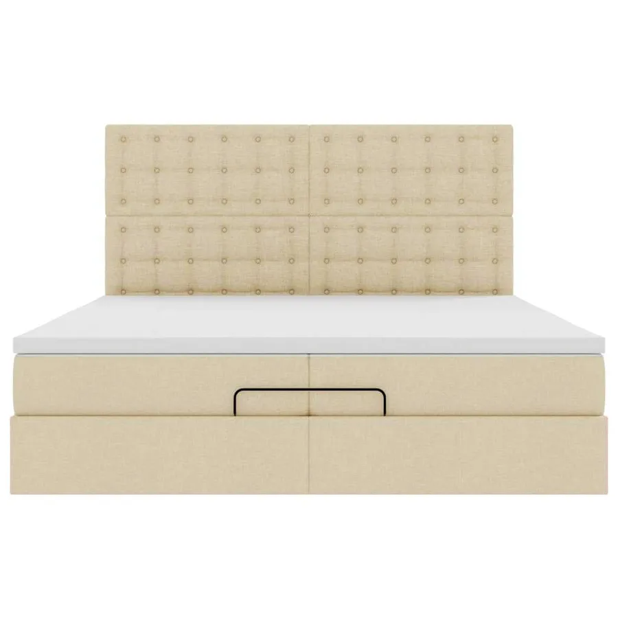 Cadre de lit ottoman avec matelas crème 200x200cm tissu - 7