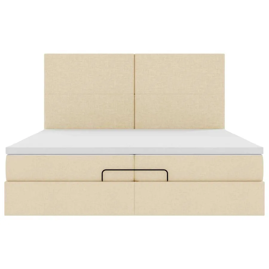 Cadre de lit ottoman avec matelas crème 200x200cm tissu - 7