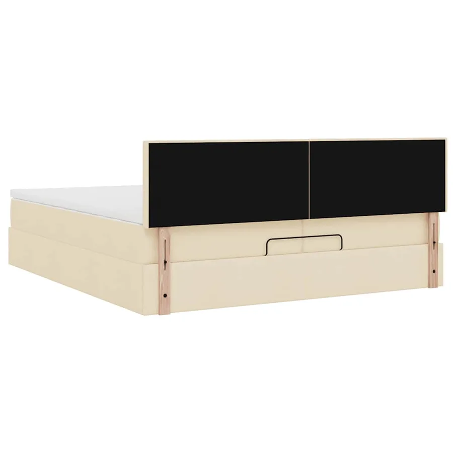 Cadre de lit ottoman avec matelas crème 200x200 cm tissu - 11