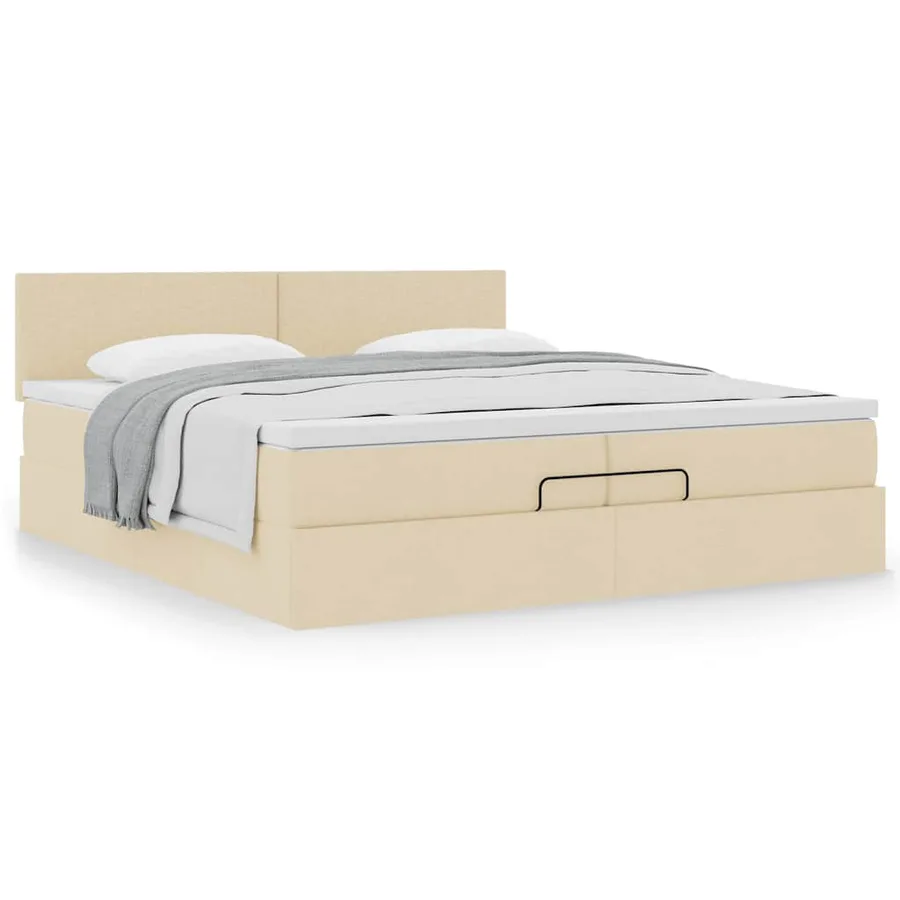 Cadre de lit ottoman avec matelas crème 200x200 cm tissu - 4