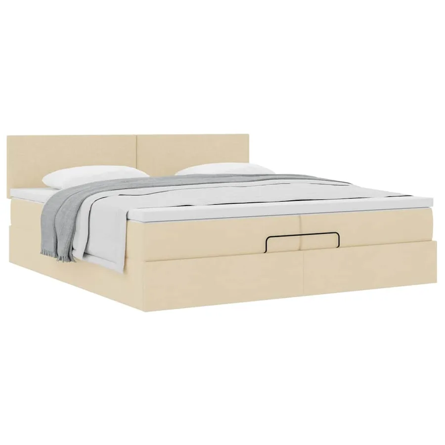 Cadre de lit ottoman avec matelas crème 200x200 cm tissu - 5