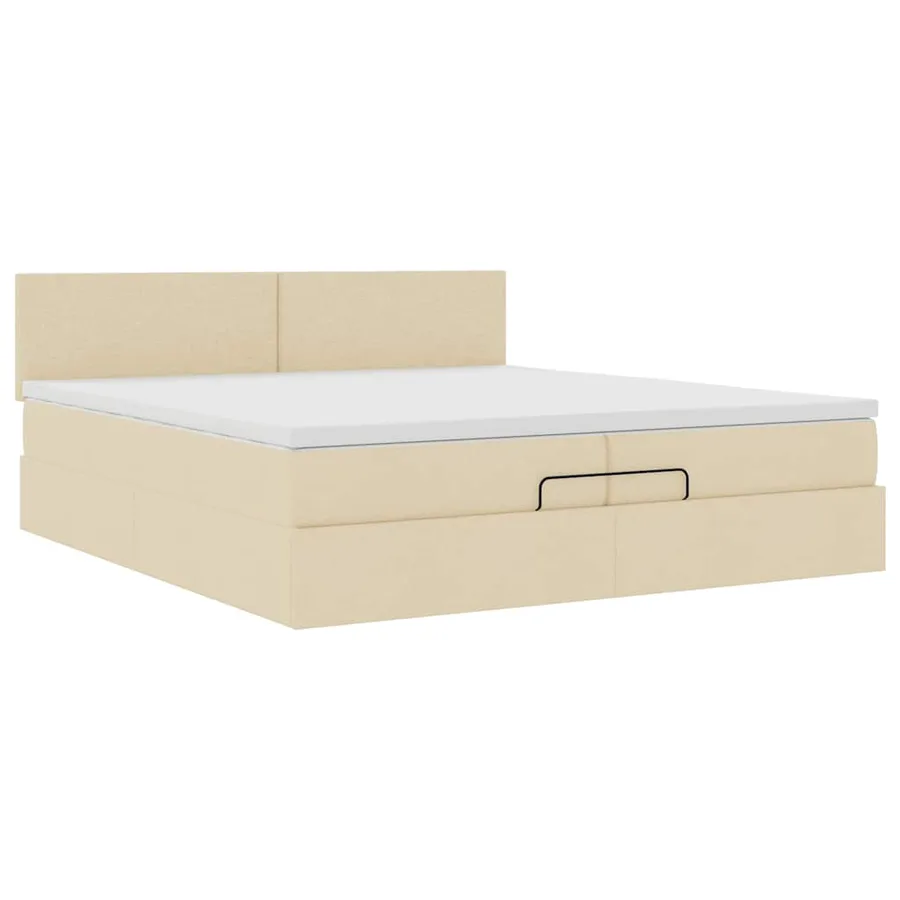 Cadre de lit ottoman avec matelas crème 200x200 cm tissu - 6