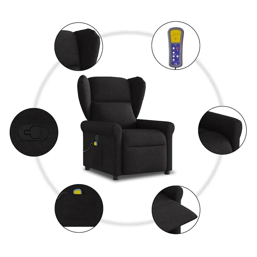 Fauteuil de massage inclinable Noir Tissu - 10