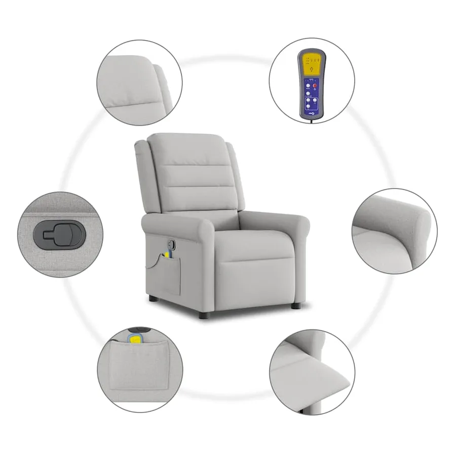 Fauteuil de massage inclinable gris nuage tissu - 8