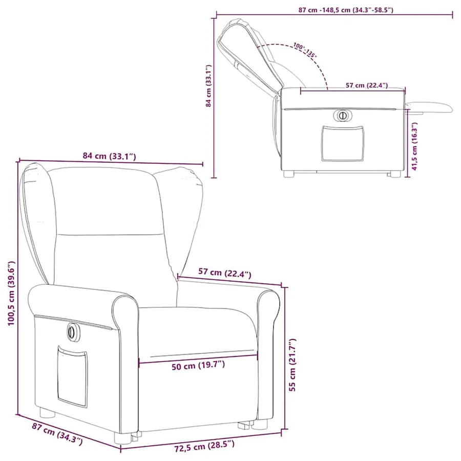 Fauteuil inclinable électrique taupe tissu - 16