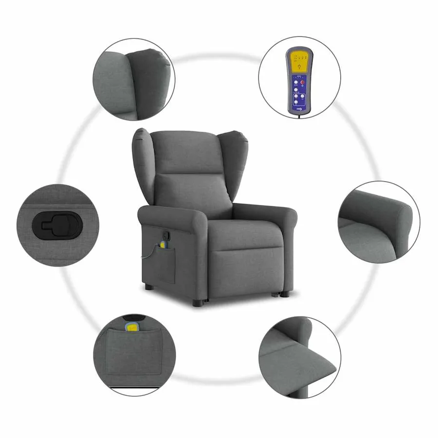 Fauteuil de massage inclinable Gris foncé Tissu - 10
