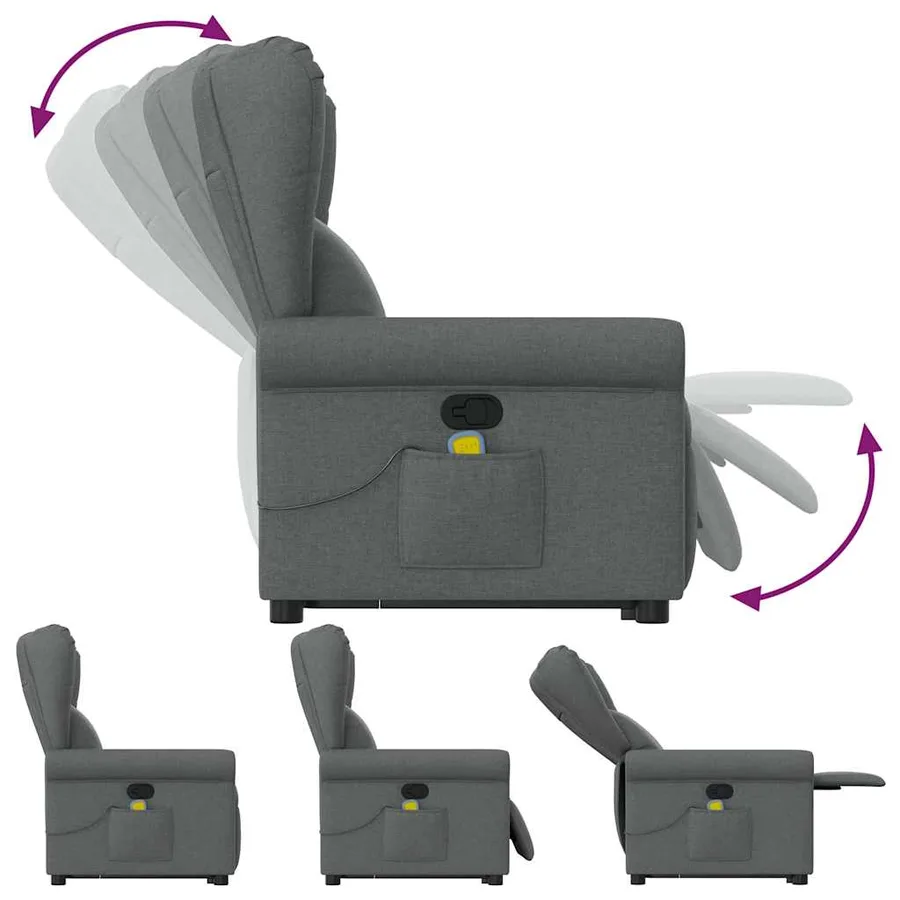 Fauteuil de massage inclinable Gris foncé Tissu - 7