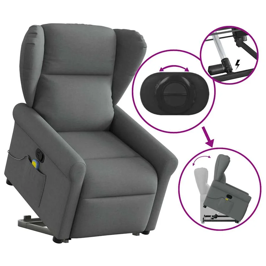 Fauteuil de massage inclinable Gris foncé Tissu - 8