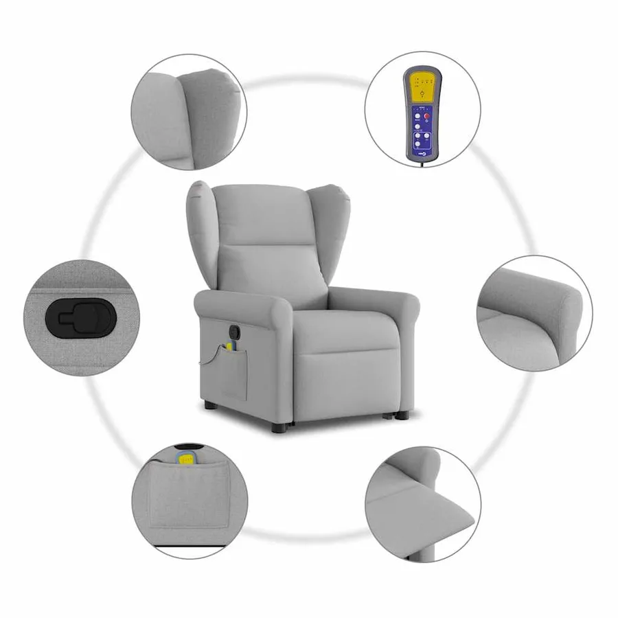 Fauteuil de massage inclinable gris nuage tissu - 10