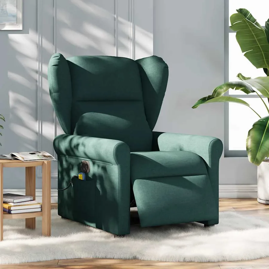 Fauteuil de massage inclinable électrique Vert foncé Tissu - 2