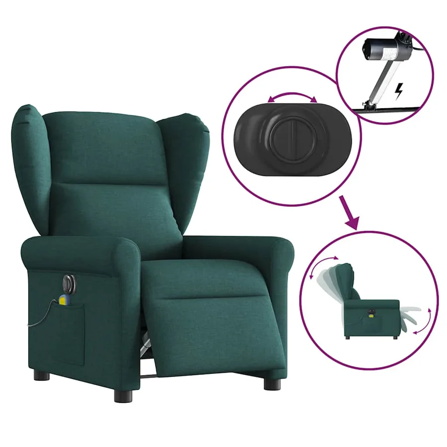 Fauteuil de massage inclinable électrique Vert foncé Tissu - 8