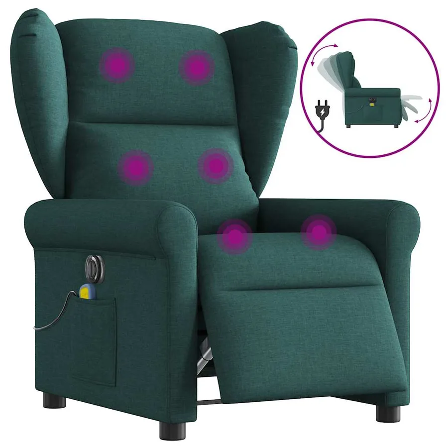 Fauteuil de massage inclinable électrique Vert foncé Tissu - 9