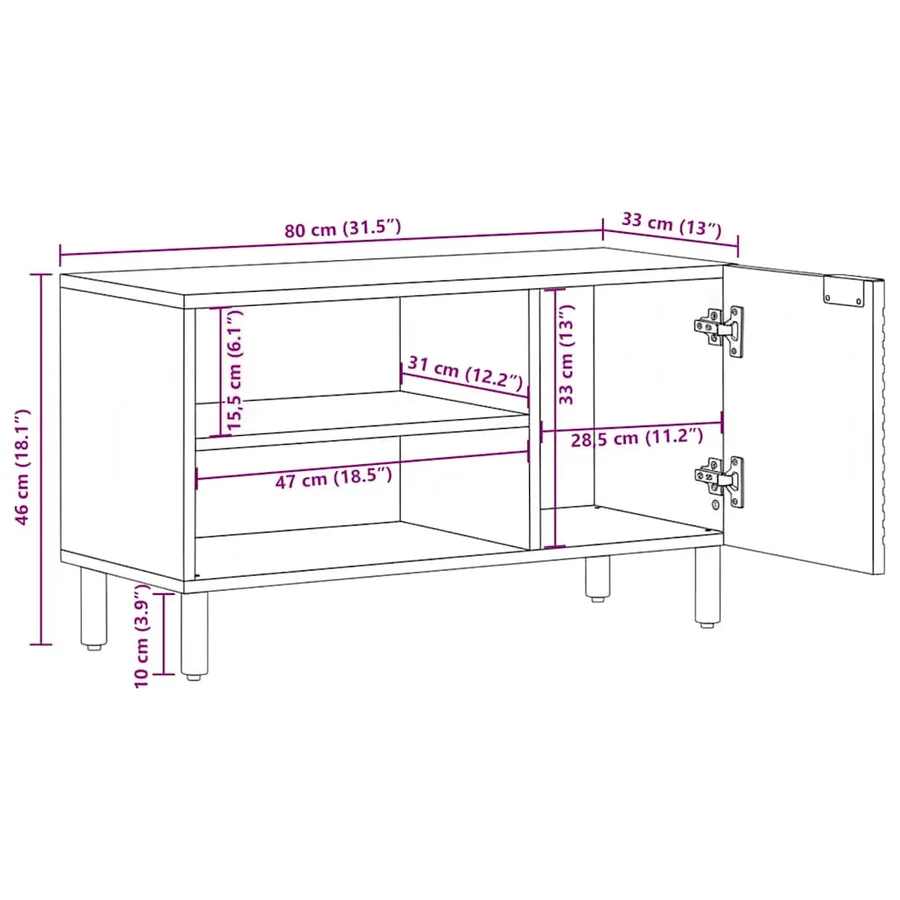 Meuble TV marron 80x31,5x46 cm bois massif de manguier - 12