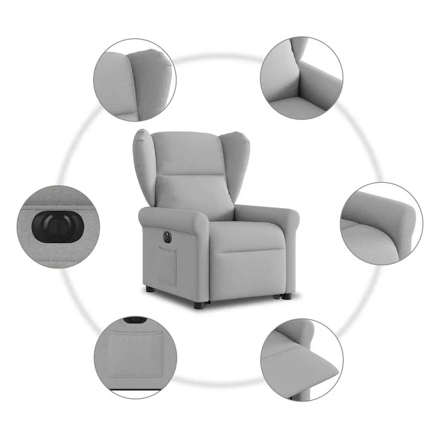 Fauteuil inclinable électrique gris nuage tissu - 11