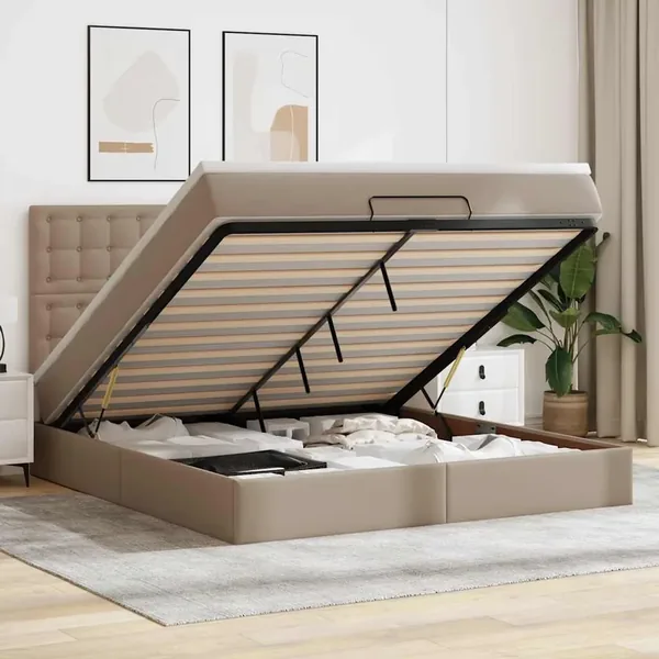 Cadre de lit ottoman et matelas cappuccino 180x200cm similicuir