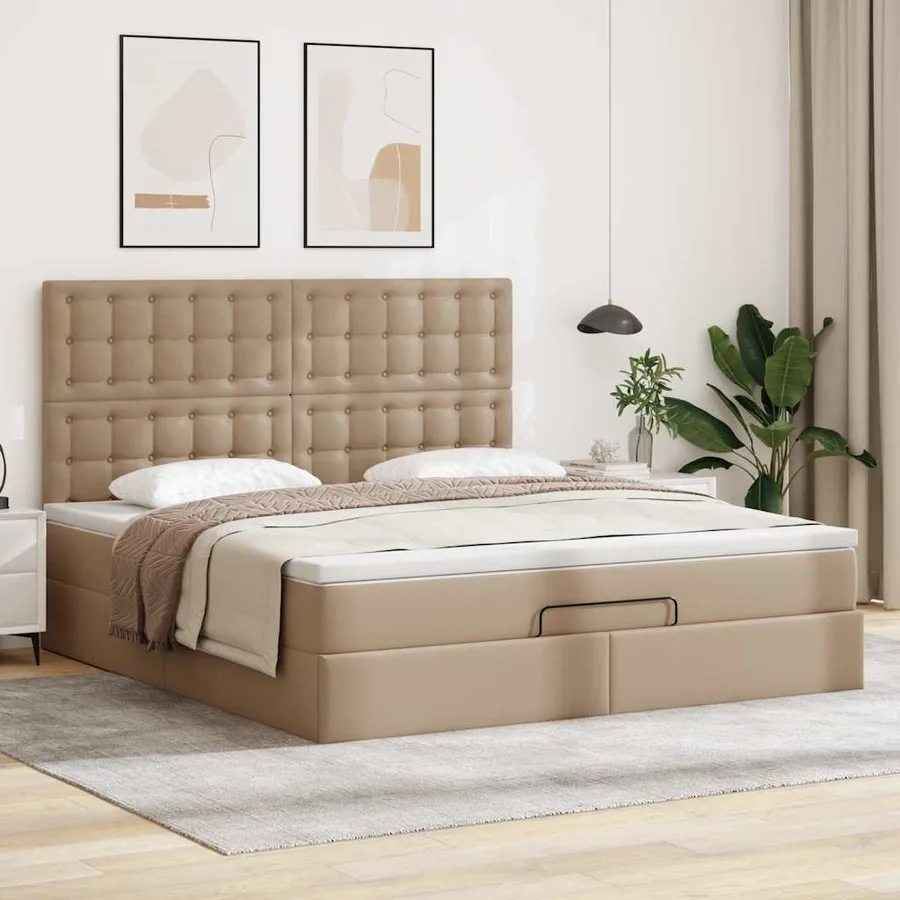 Cadre de lit ottoman et matelas cappuccino 180x200cm similicuir - 3