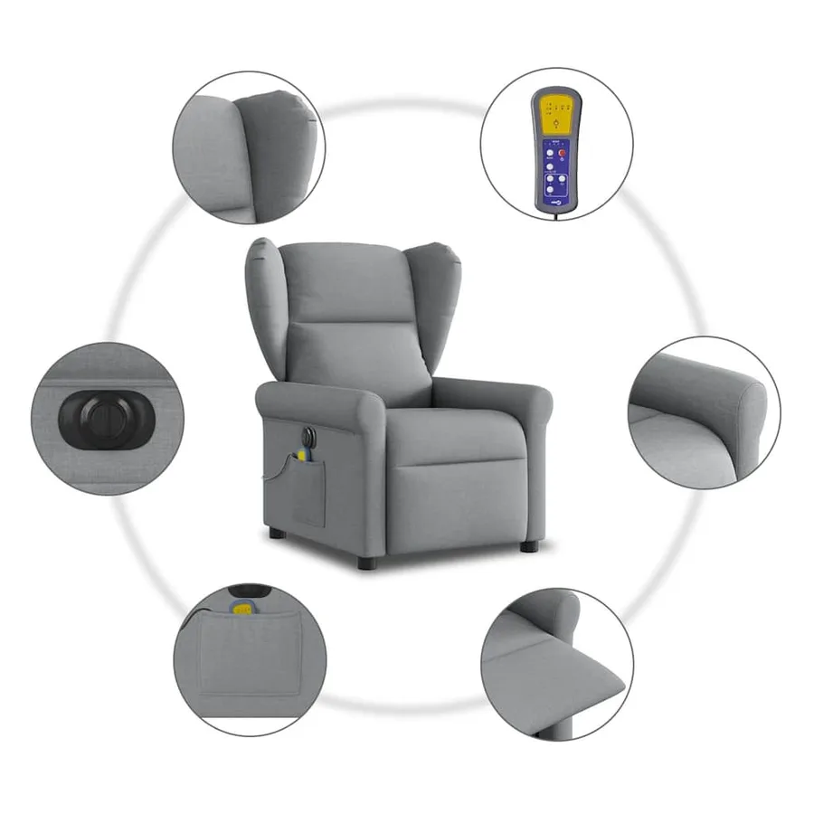 Fauteuil de massage inclinable électrique gris clair tissu - 10