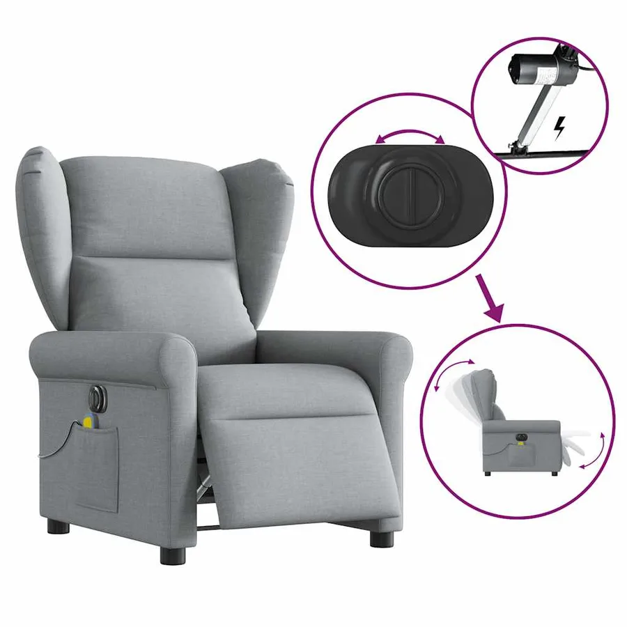 Fauteuil de massage inclinable électrique gris clair tissu - 8