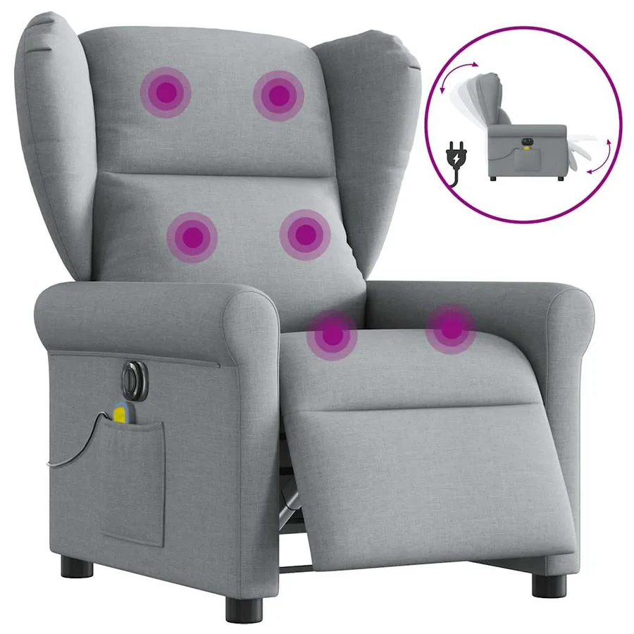 Fauteuil de massage inclinable électrique gris clair tissu - 9