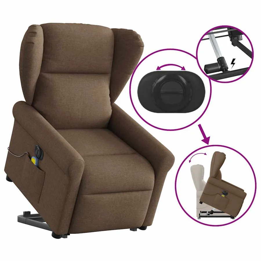 Fauteuil inclinable de massage électrique Marron Tissu - 8