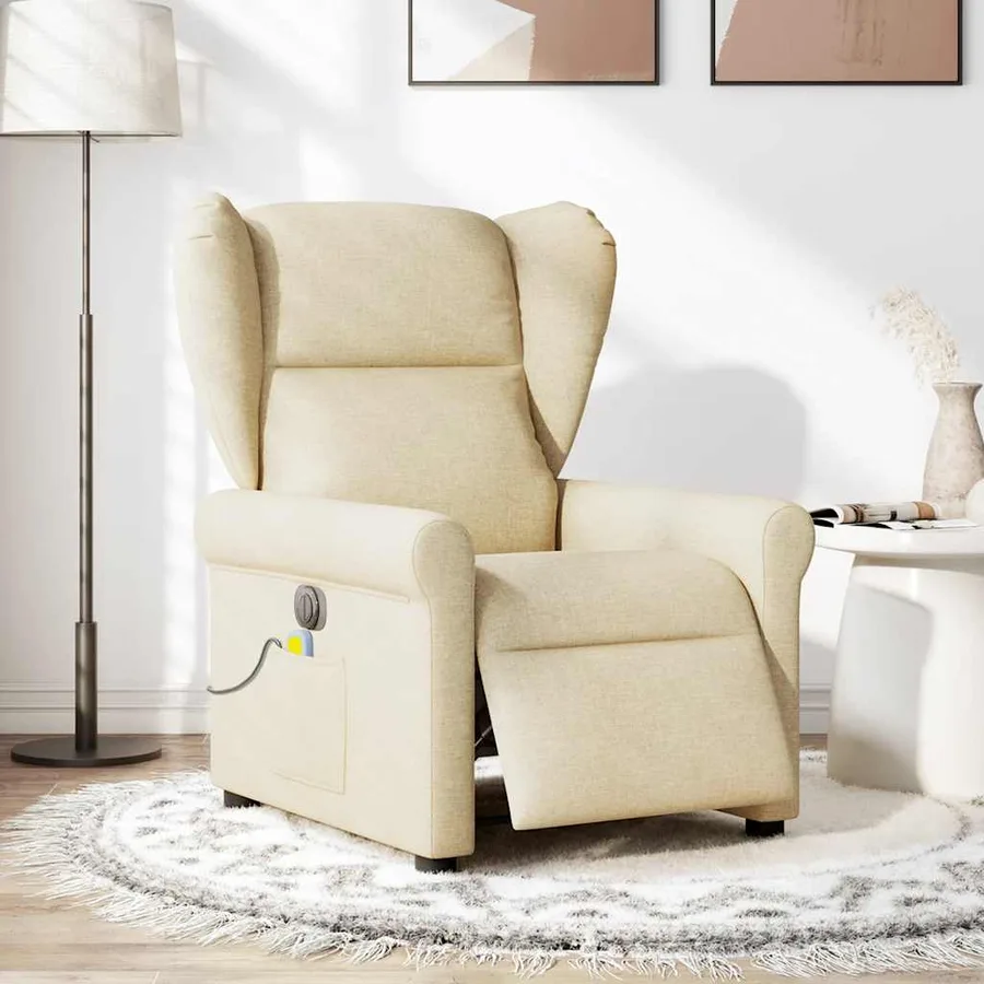 Fauteuil inclinable de massage électrique crème tissu - 2