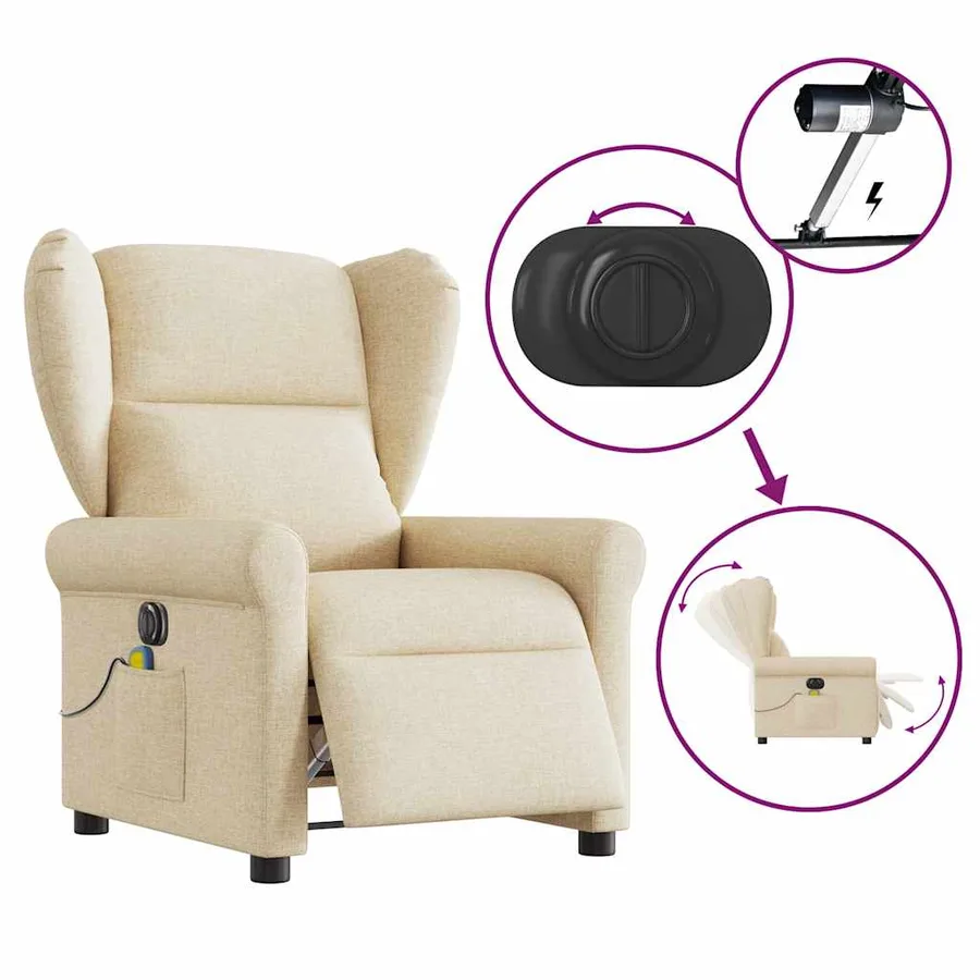 Fauteuil inclinable de massage électrique crème tissu - 8
