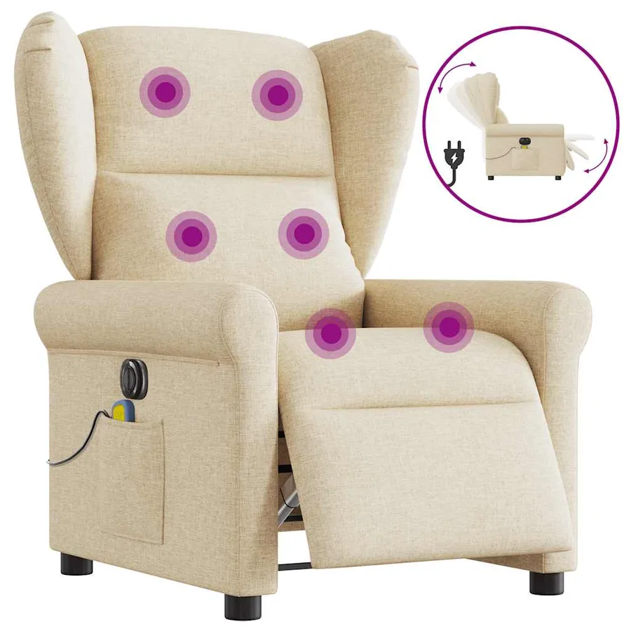 Fauteuil inclinable de massage électrique crème tissu - 9