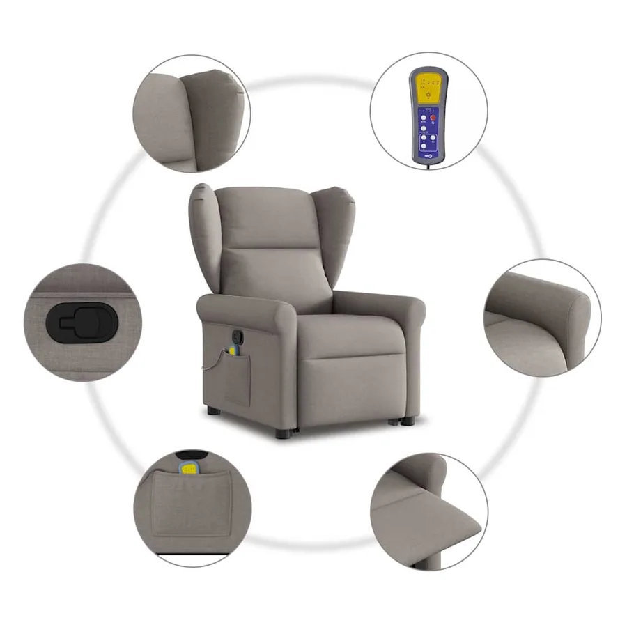 Fauteuil inclinable de massage Taupe Tissu - 10