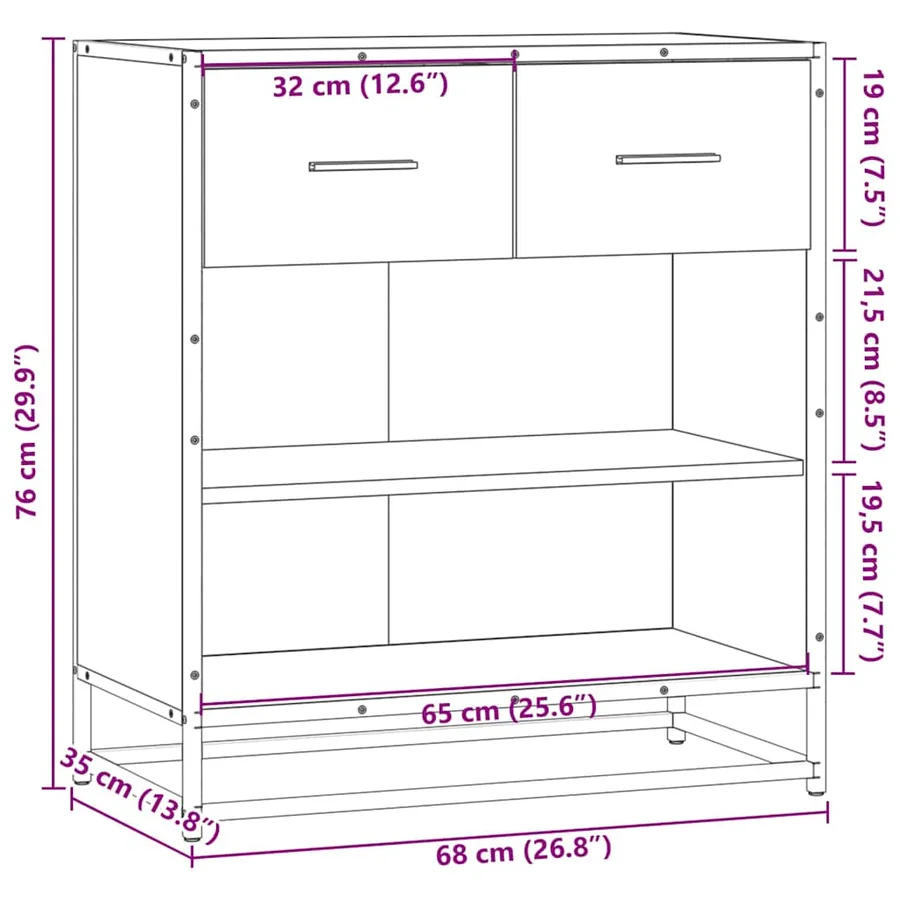 Buffet noir 68x35x76 cm bois d'ingénierie - 10