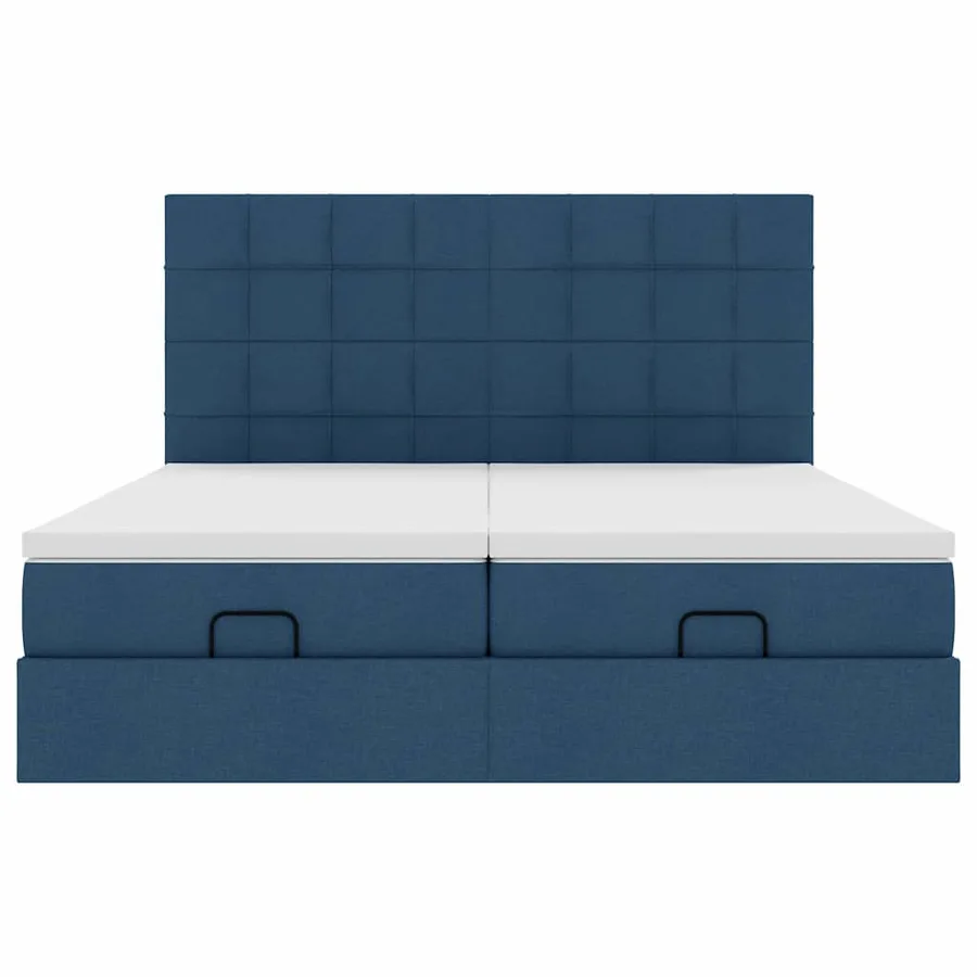 Cadre de lit ottoman avec matelas bleu 160x200 cm tissu - 8