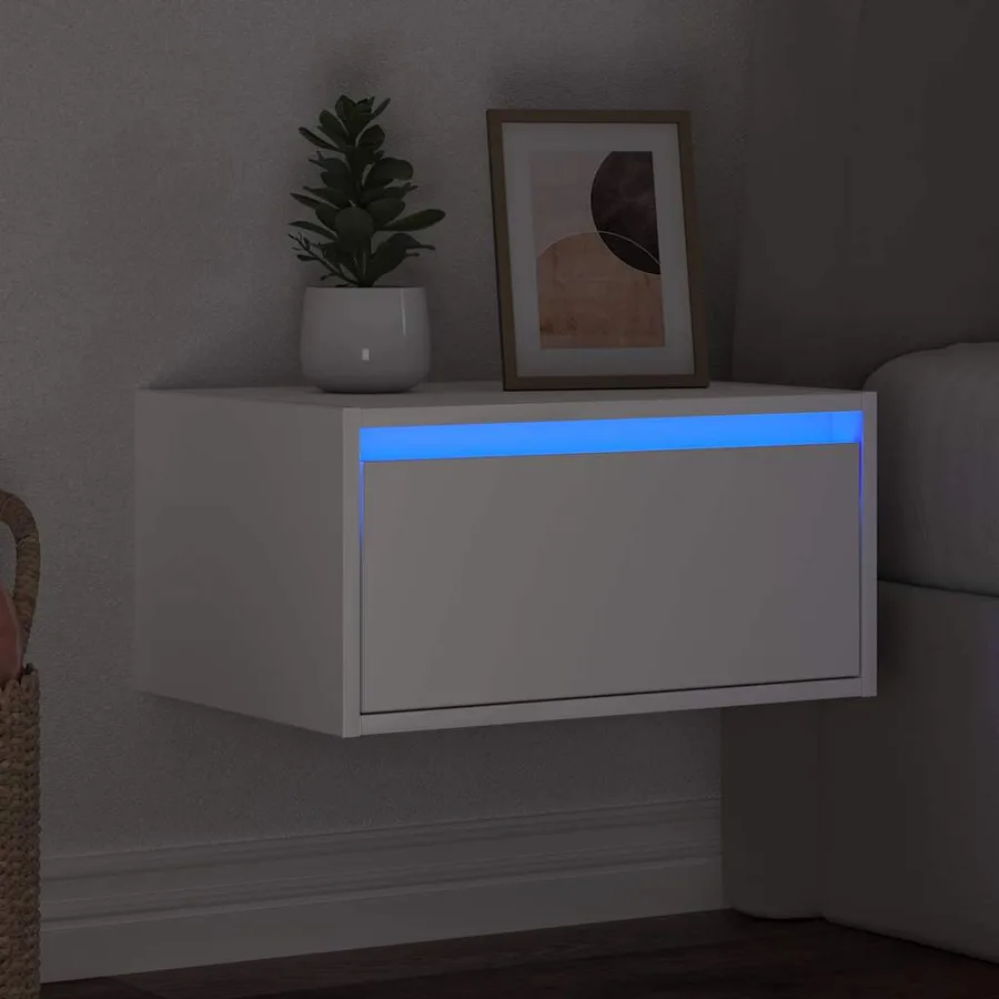 Table de chevet murale avec lumières LED blanc - 5
