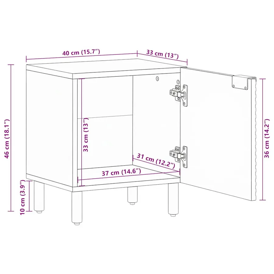 Table de chevet marron 40x33x46 cm bois de manguier solide - 10