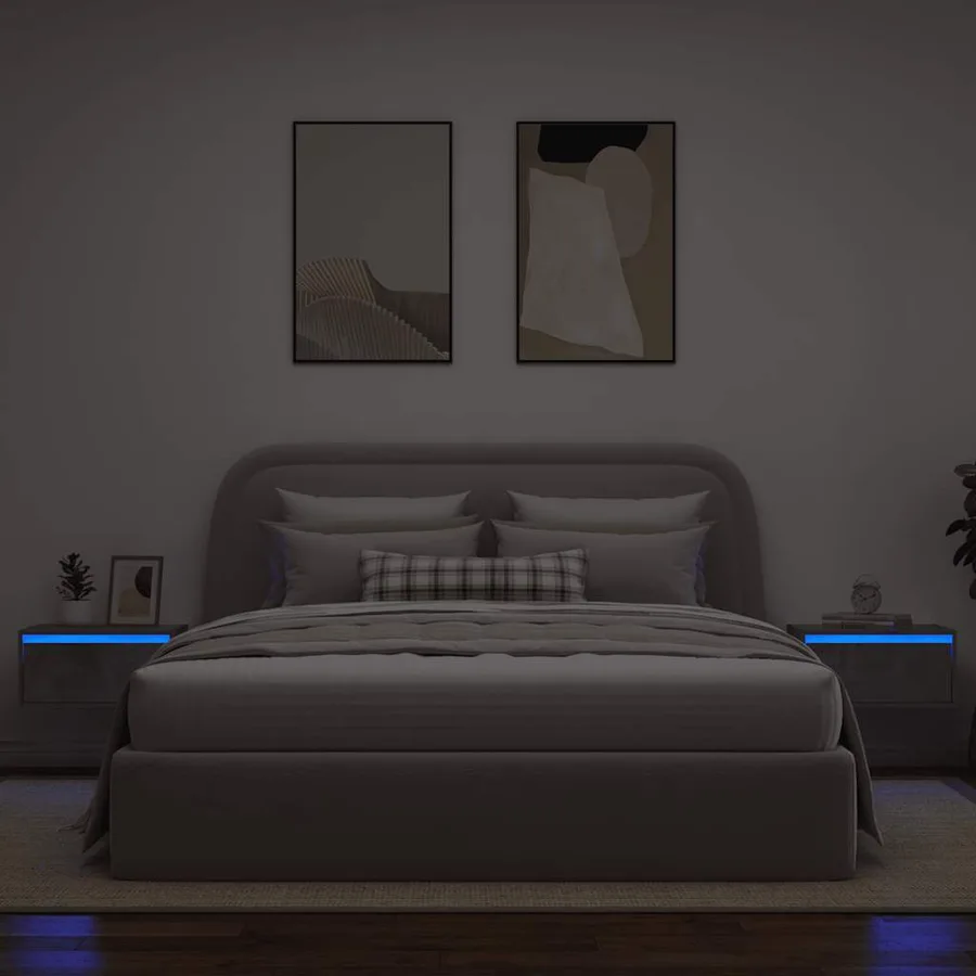 Tables de chevet murales avec lumières LED 2 pcs gris béton - 5