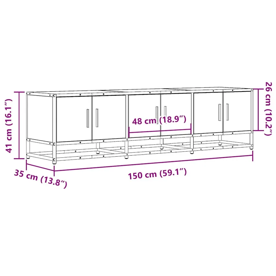 Meuble TV sonoma gris 150x35x41 cm bois d'ingénierie et métal - 10