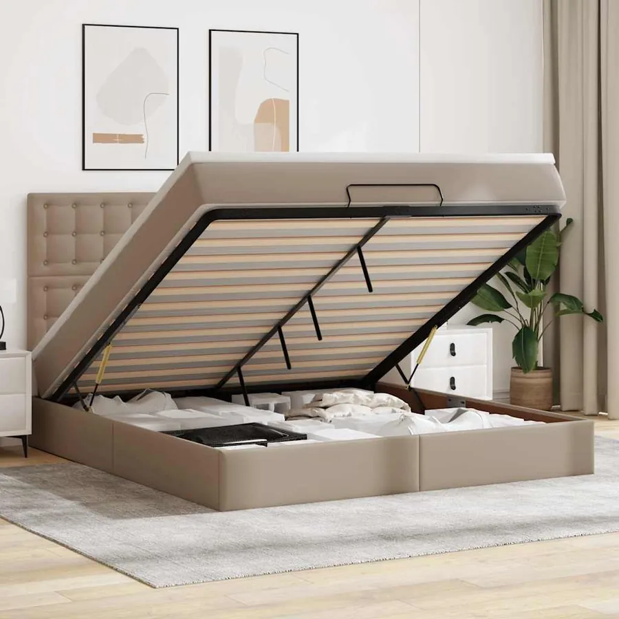 Cadre de lit ottoman et matelas cappuccino 180x200cm similicuir
