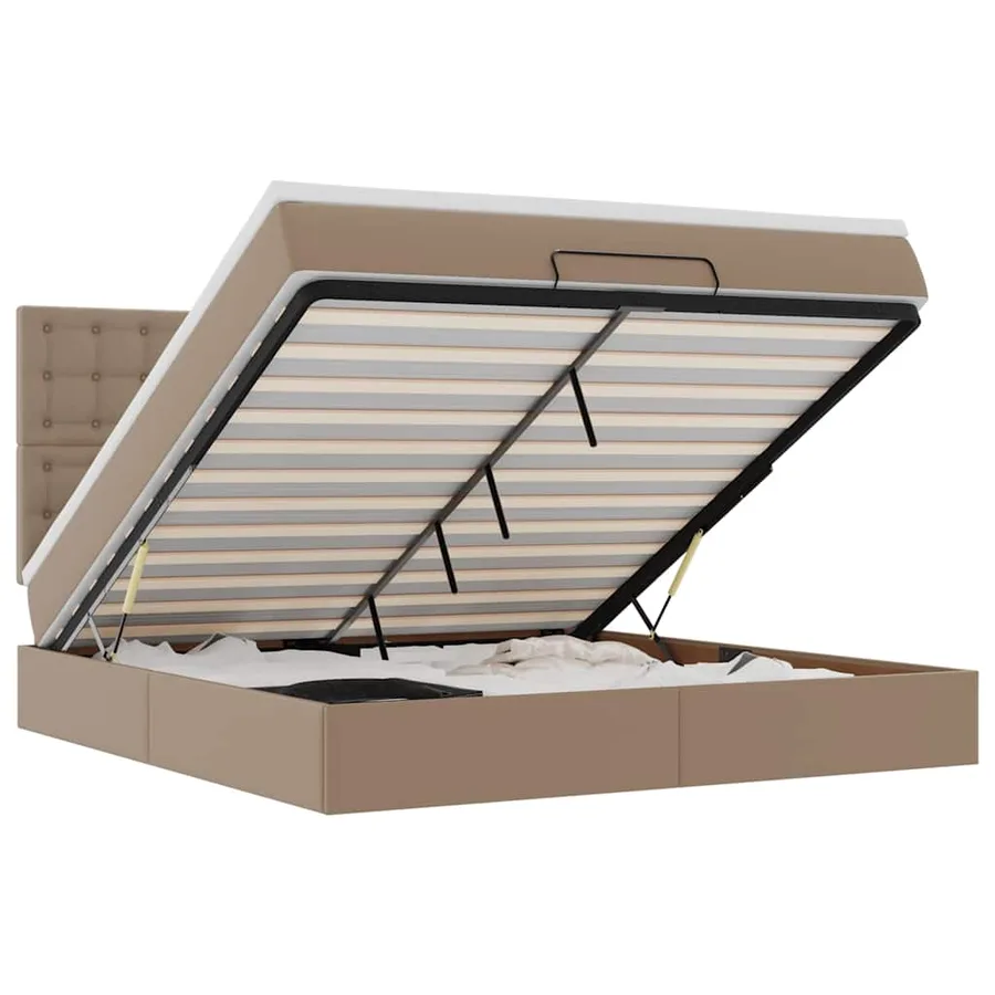 Cadre de lit ottoman et matelas cappuccino 180x200cm similicuir - 2