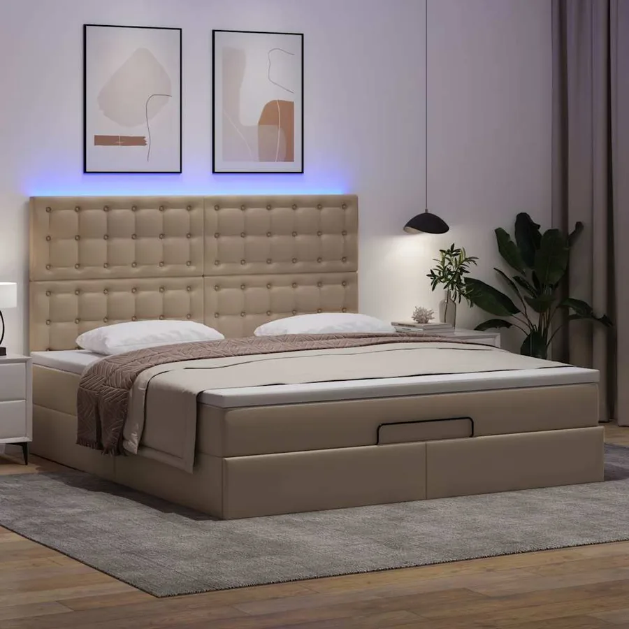 Cadre de lit ottoman et matelas cappuccino 180x200cm similicuir - 3