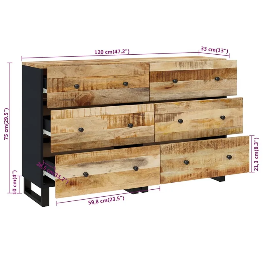 Buffets 2 pcs 60x33x75 cm Bois de manguier brut - 11