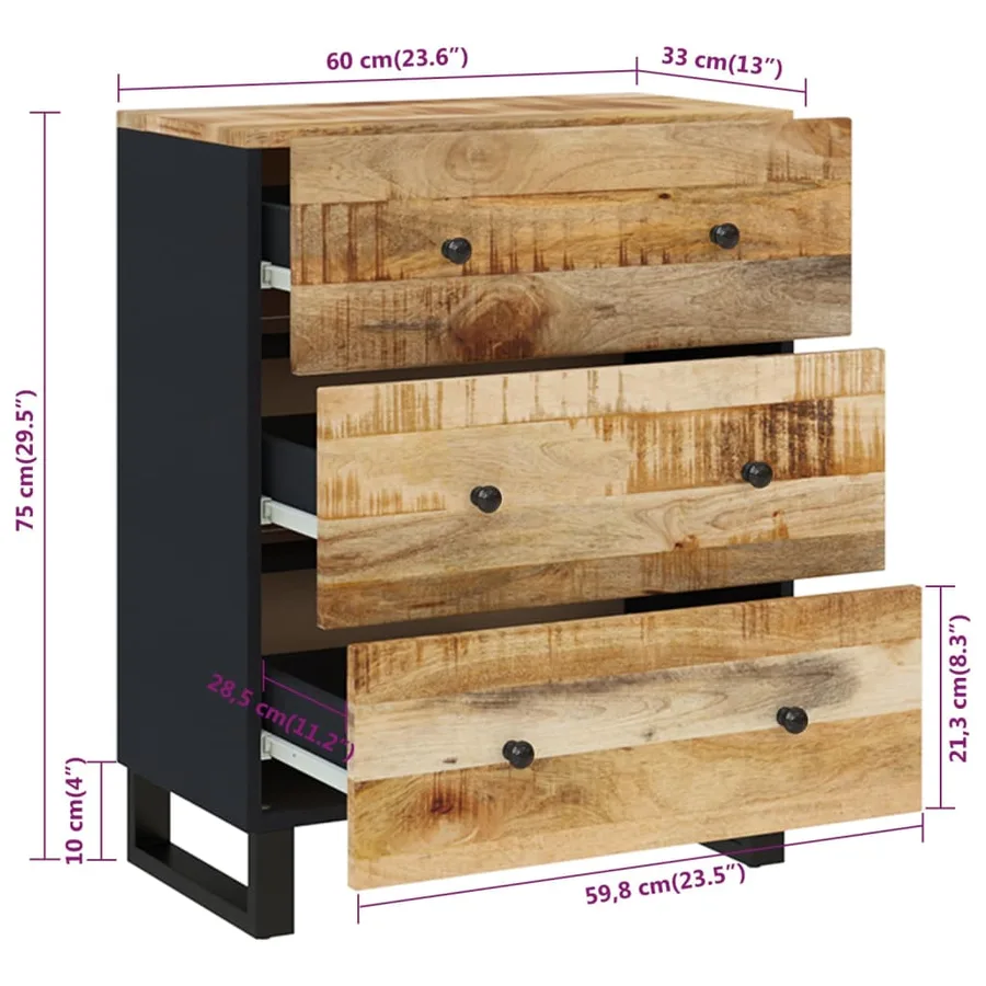 Buffets 2 pcs 60x33x75 cm Bois de manguier brut - 12