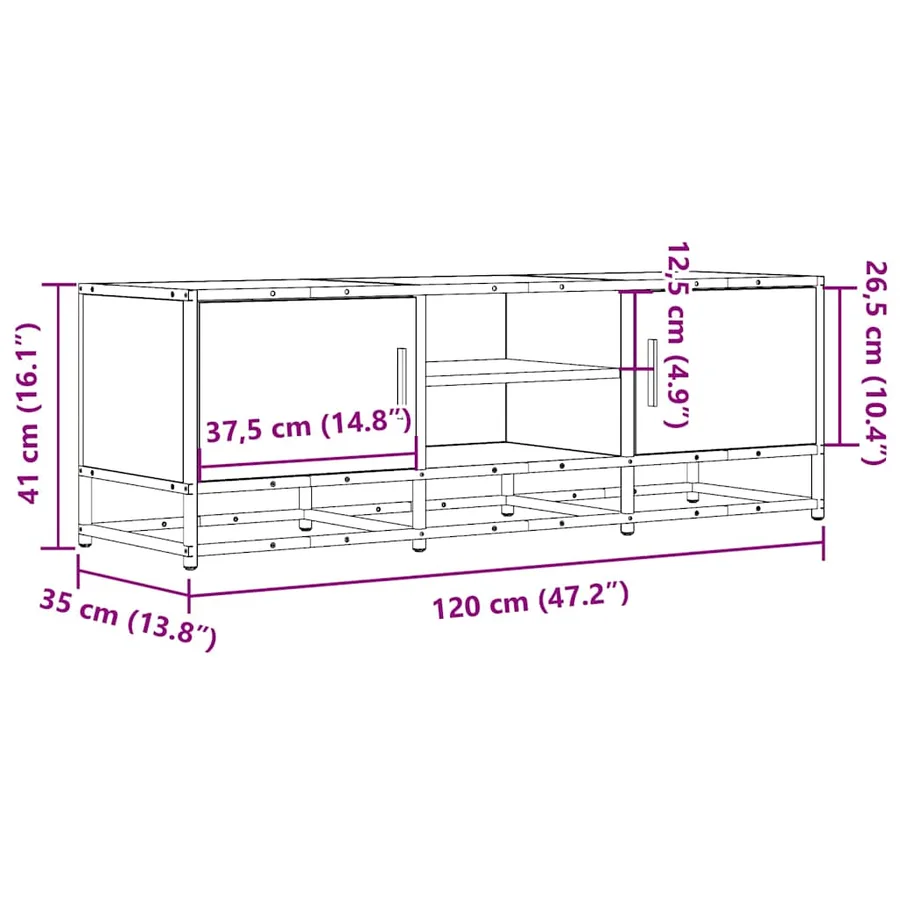Meuble TV chêne marron 120x35x41 cm bois d'ingénierie et métal - 10