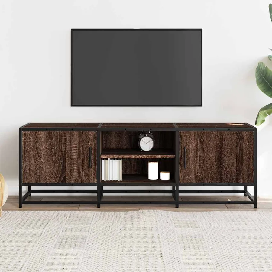 Meuble TV chêne marron 120x35x41 cm bois d'ingénierie et métal - 3