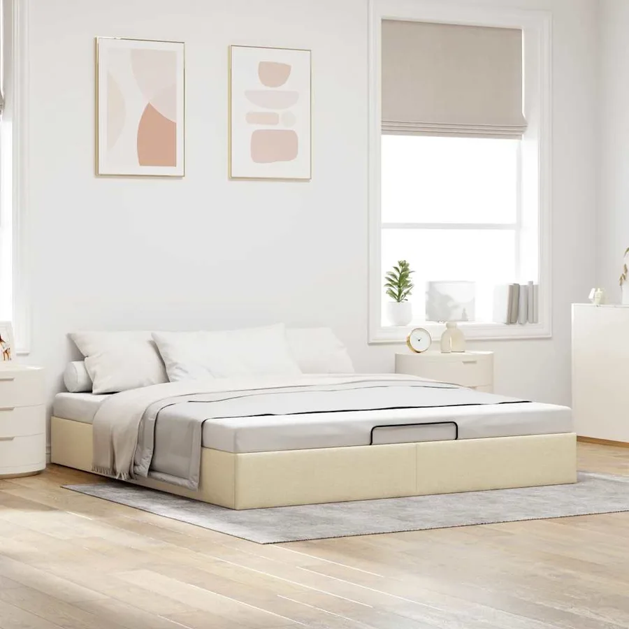 Cadre de lit ottoman sans matelas crème 160x200 cm tissu - 3