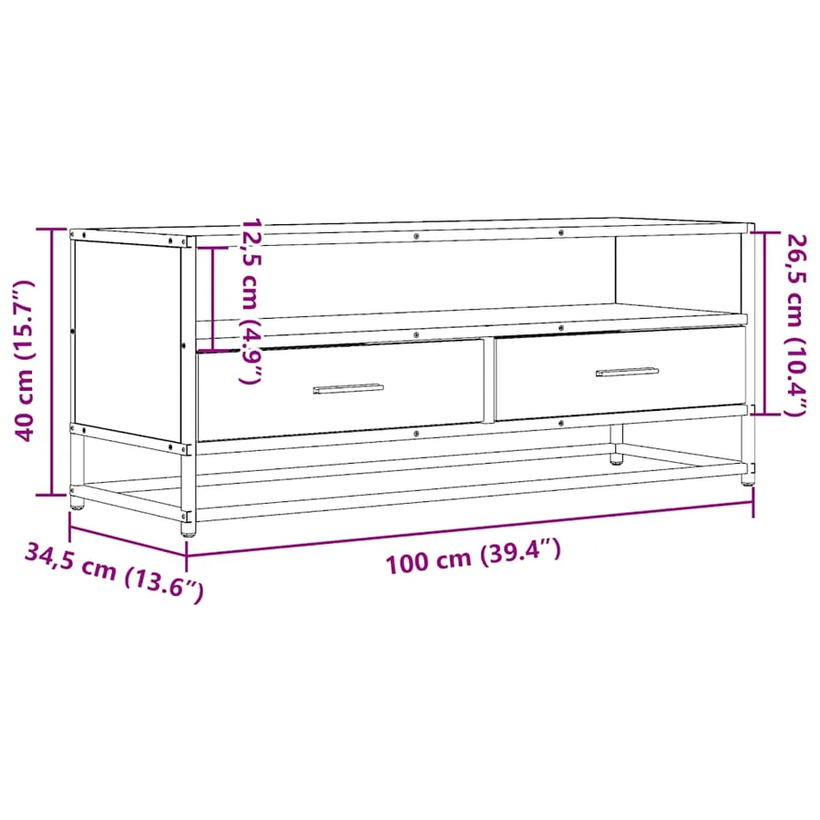 Meuble TV sonoma gris 100x34,5x40 cm bois d'ingénierie et métal - 10