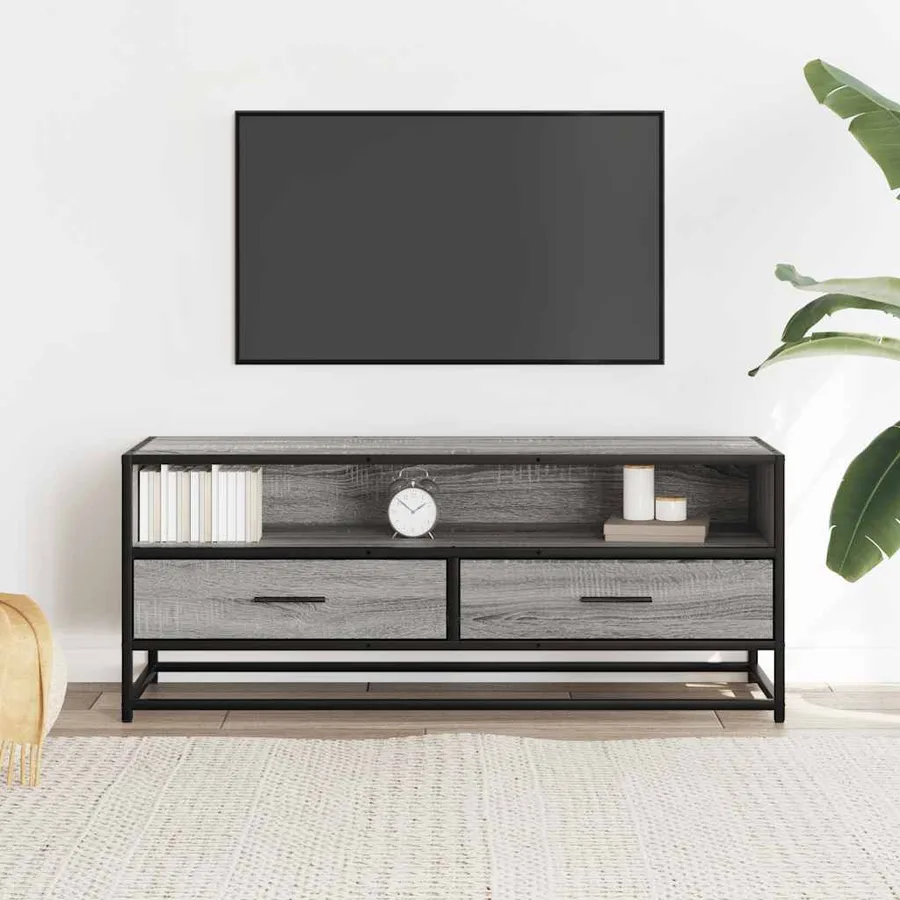 Meuble TV sonoma gris 100x34,5x40 cm bois d'ingénierie et métal - 3