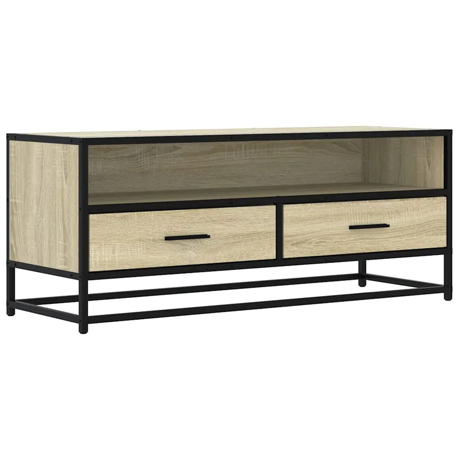 Meuble TV chêne sonoma 100x34,5x40cm bois d'ingénierie et métal - 2
