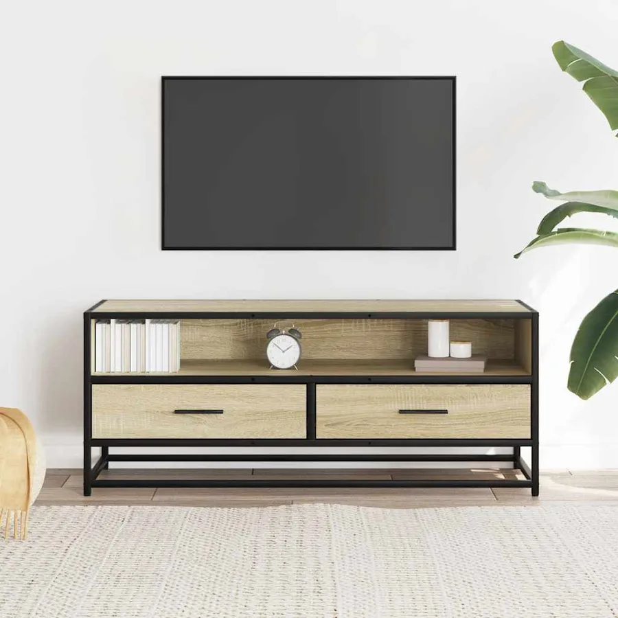Meuble TV chêne sonoma 100x34,5x40cm bois d'ingénierie et métal - 3