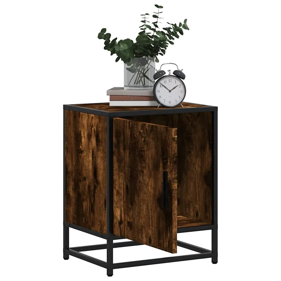 Table de chevet chêne fumé 40x31x50 cm bois d'ingénierie métal - 4