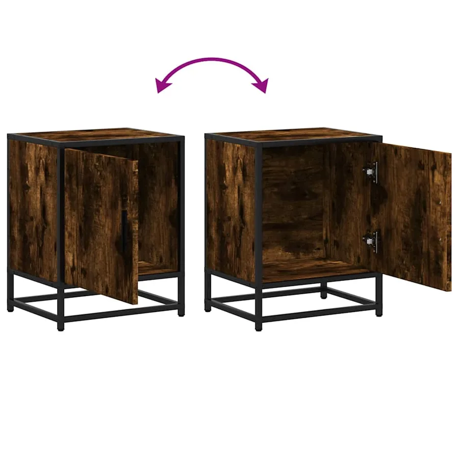 Table de chevet chêne fumé 40x31x50 cm bois d'ingénierie métal - 9