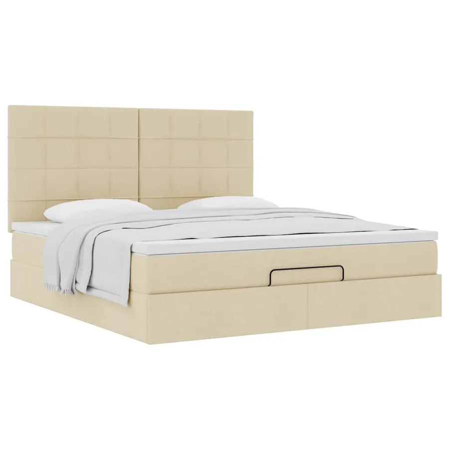 Cadre de lit ottoman avec matelas crème 160x200 cm tissu - 5